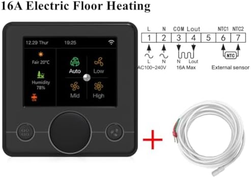  Tuya Smart WiFi Termostato Programable para Caldera de Gas y Eléctrica, Negro con Pantalla RGB a Color y Horario Semana