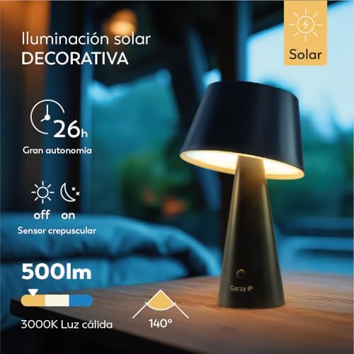  Garza - Solar LED Exterior Lamp 500lm para Interior y Exterior
| Garza - Lámpara Solar Regulable de 3000K con Carga USB