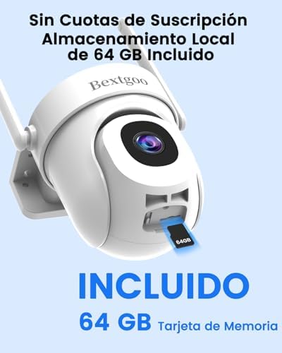 "Bextgoo Camara Vigilancia Exterior WiFi 5MP 360° PTZ Detección Movimiento Visión Nocturna Color Tarjeta SD 64GB"  
"Bex