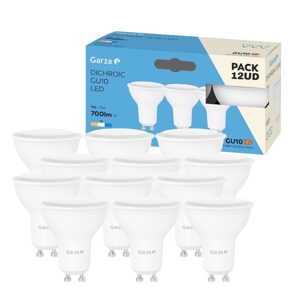 Garza Pack 12 Bombillas LED GU10 Luz Neutra 4000K 7W 700 Lúmenes No Regulable