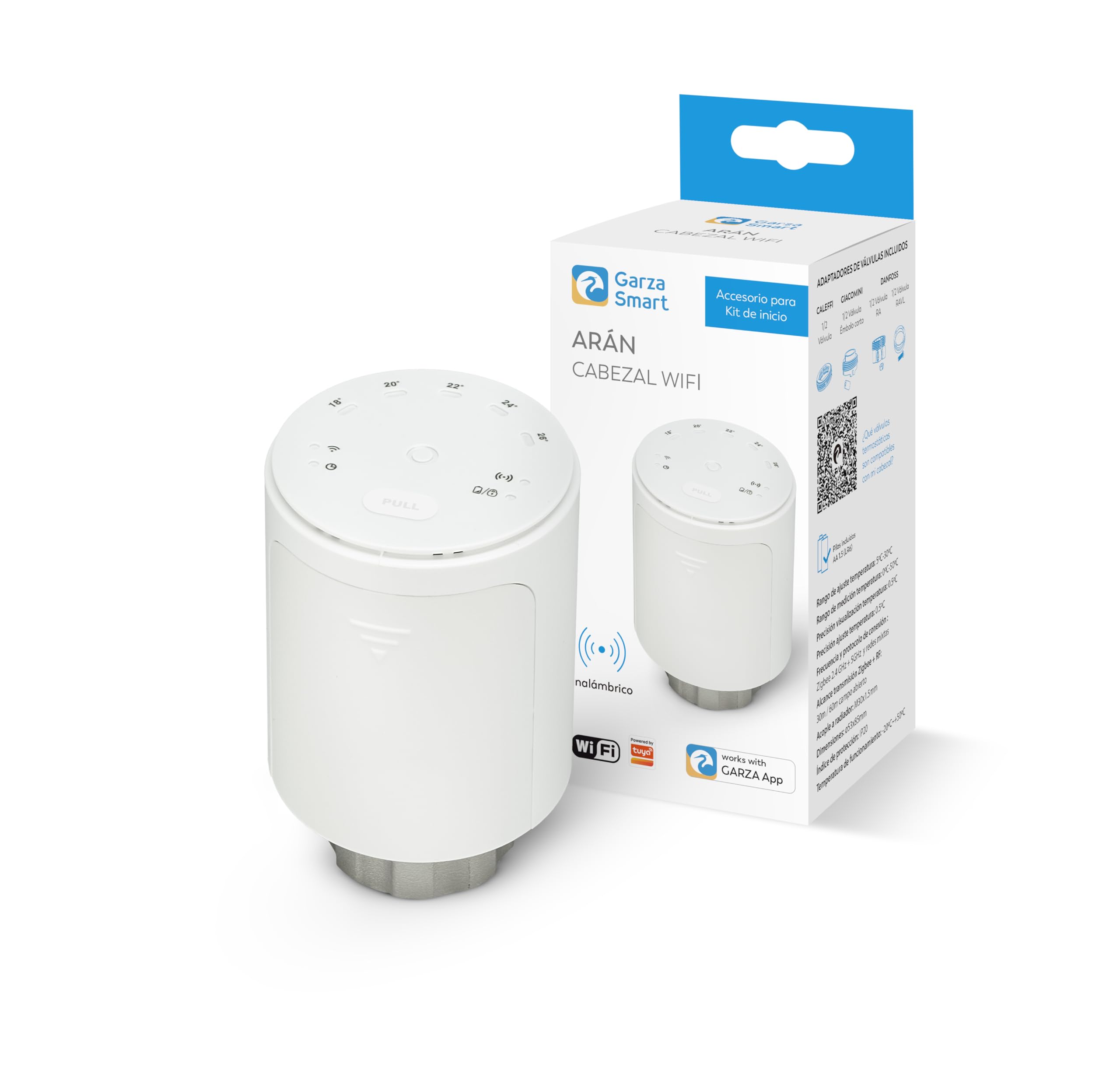 Garza - Cabezal termostático inteligente para radiador requiere Hub Zigbee |0, control por app y voz, 2 años de autonomí
