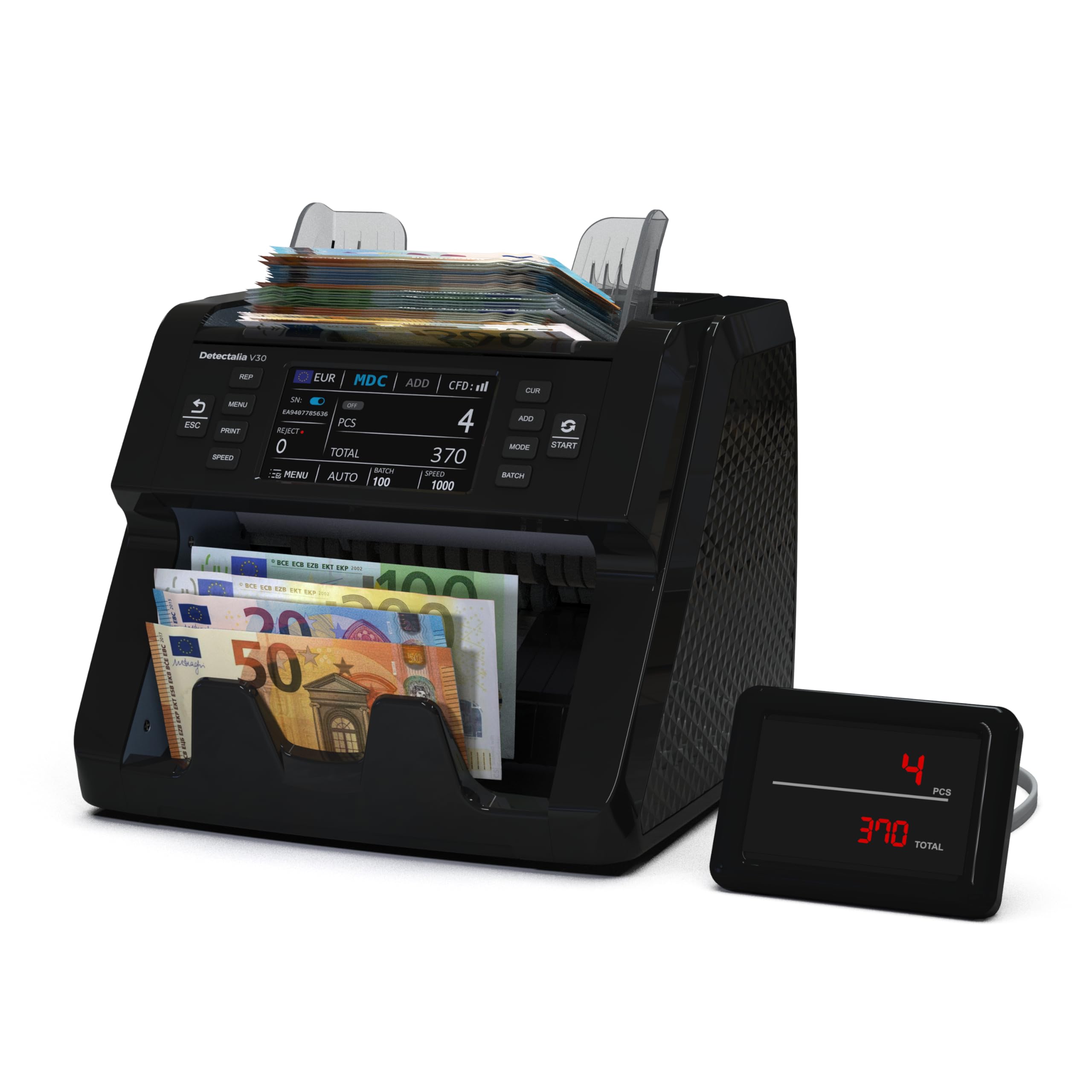'Detectalia V30 Contador de Billetes y Detector de Billetes Falsos USB 1200 Billetes/Minuto Pantalla Táctil y Externa Se