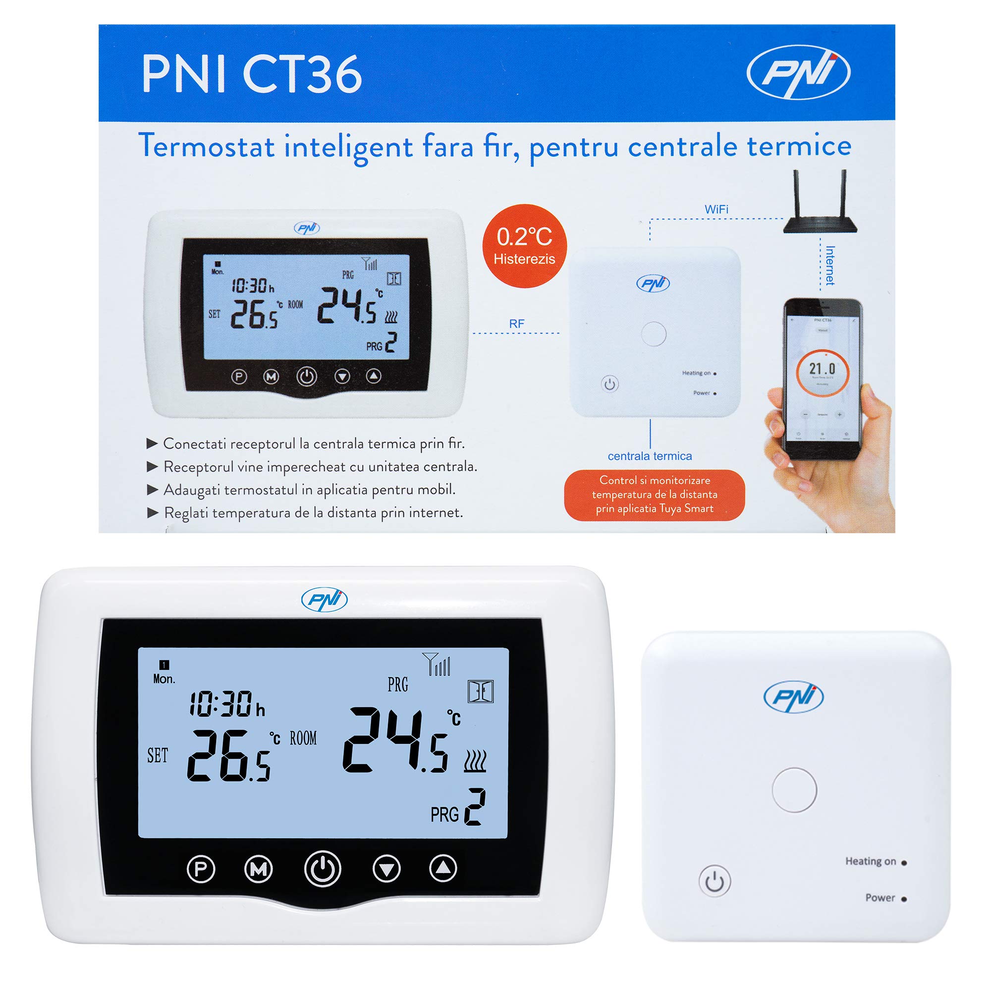  Termostato inteligente PNI CT36 inalámbrico, control por WiFi y Internet, para hogares, con APP TuyaSmart
| Termostato 